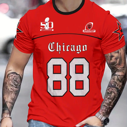 Men's Casual Crew Neck T-Shirt 88 Print Polyester Knit Fabric Slight Stretch Short Sleeve Weekend Wear Spring Fall Streetwear
