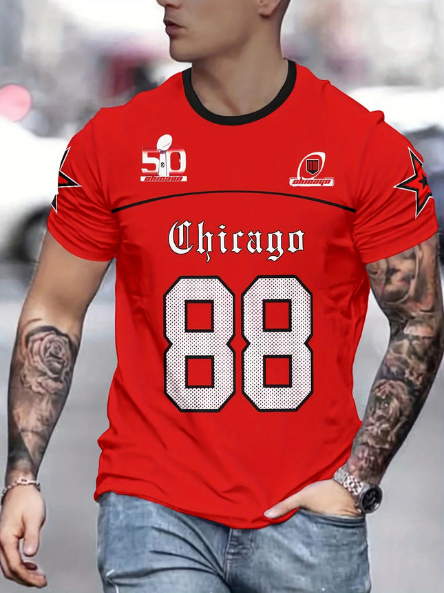 Men's Casual Crew Neck T-Shirt 88 Print Polyester Knit Fabric Slight Stretch Short Sleeve Weekend Wear Spring Fall Streetwear