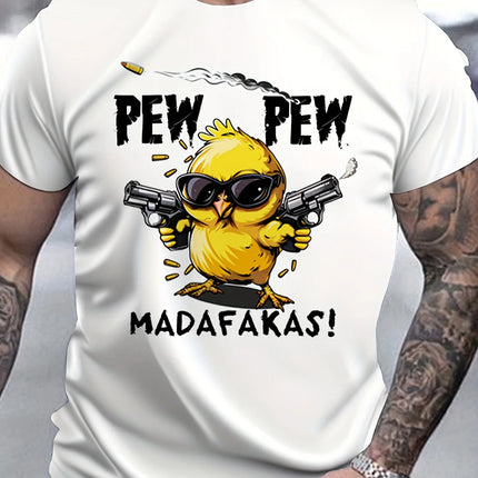 Men's Breathable Cool Chick Cartoon Print Short Sleeve T-Shirt Casual Streetwear Fashion Round Neck Summer Casual Wear Tops