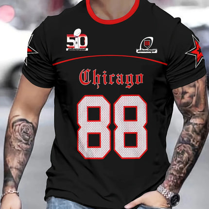 Men's Casual Crew Neck T-Shirt 88 Print Polyester Knit Fabric Slight Stretch Short Sleeve Weekend Wear Spring Fall Streetwear