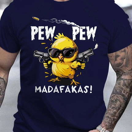 Men's Breathable Cool Chick Cartoon Print Short Sleeve T-Shirt Casual Streetwear Fashion Round Neck Summer Casual Wear Tops