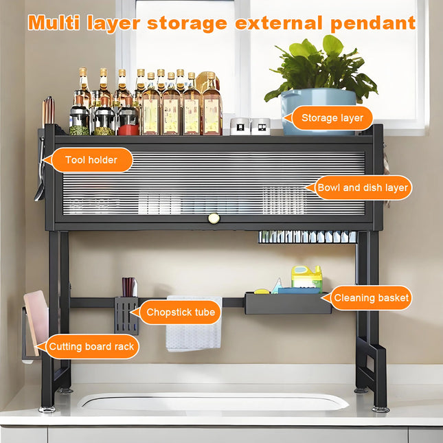 Dustproof Kitchen Organizer Rack, Kitchen Storage Cabinet, Dish Draining Dustproof Rack, Chopstick Holder, Dish and Sink Rack