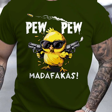 Men's Breathable Cool Chick Cartoon Print Short Sleeve T-Shirt Casual Streetwear Fashion Round Neck Summer Casual Wear Tops