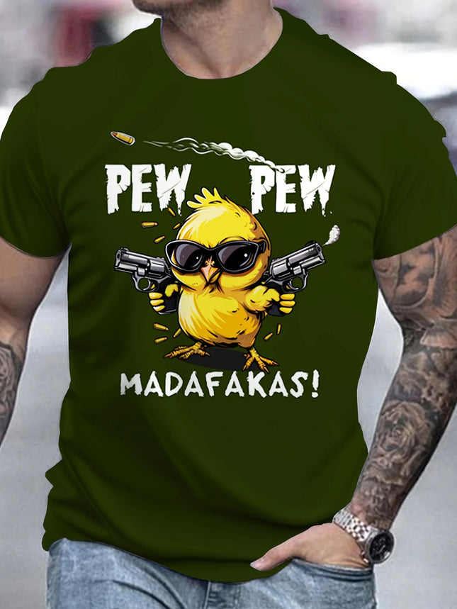 Men's Breathable Cool Chick Cartoon Print Short Sleeve T-Shirt Casual Streetwear Fashion Round Neck Summer Casual Wear Tops