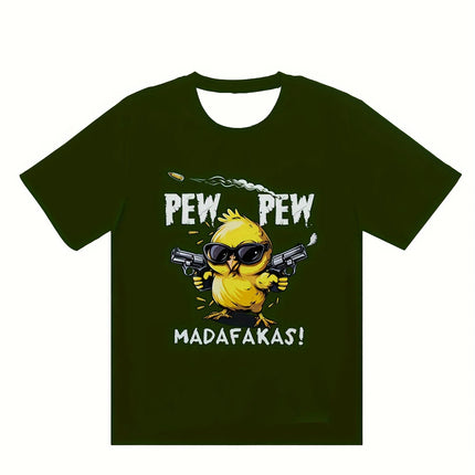 Men's Breathable Cool Chick Cartoon Print Short Sleeve T-Shirt Casual Streetwear Fashion Round Neck Summer Casual Wear Tops