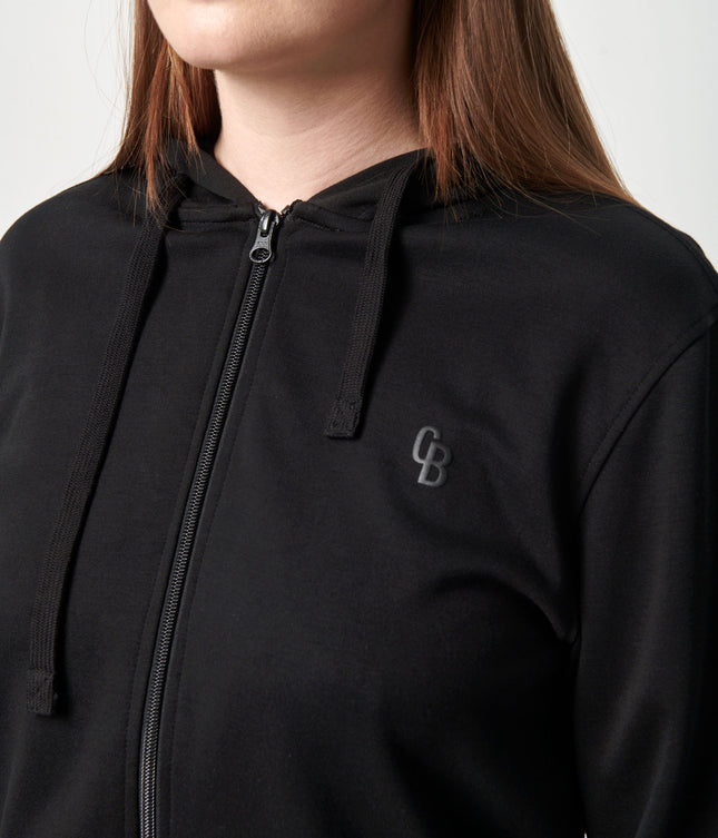 Sort bambus hoodie med lynlås