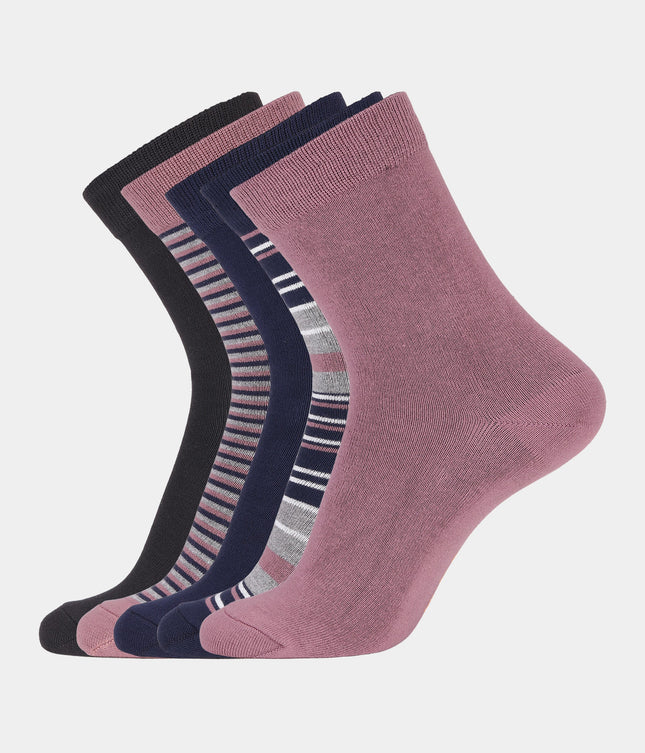 5 par bambus strømper i mauve og stribe mix (low cut)
