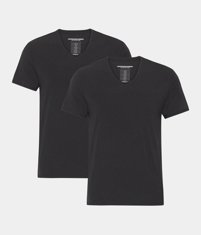 2 stk Sorte slim fit v-hals bambus T-shirts
