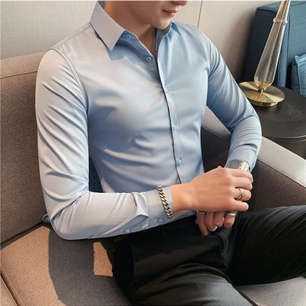 Summer Men Fashion Casual Short Sleeve Solid Shirt Super Slim Fit Male Social Business Dress Shirt Brand Men Casual Dress Blouse