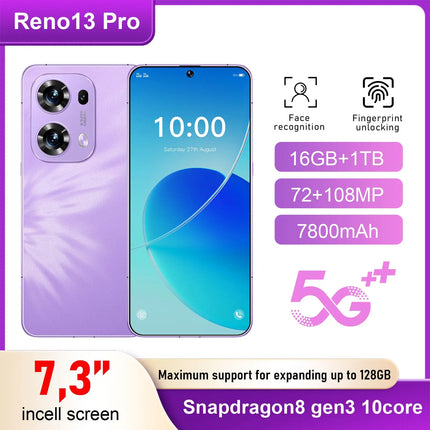 Reno13 Pro 90Hz OLED Large Screen 7.3-inch 5G Smartphone 1TB Storage 16GB RAM MTK 108MP Camera
