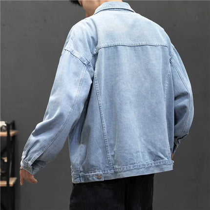 New Denim Jacket Men Vintage Jean Coats Streetwear Fashion Jean Jacket Men Turn Down Collar Denim Outerwear Cotton Bomber Jacket