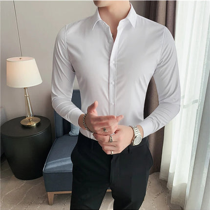 Summer Men Fashion Casual Short Sleeve Solid Shirt Super Slim Fit Male Social Business Dress Shirt Brand Men Casual Dress Blouse