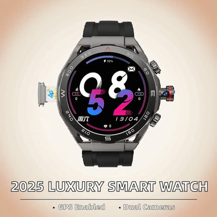 2025 Luxury Square Smart Watch 4+64GB Dual Camera Sleep Fitness Tracking GPS Video Call AMOLED 4G 5G Android Sim Silica Gel IP67
