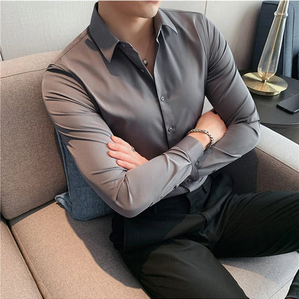 Summer Men Fashion Casual Short Sleeve Solid Shirt Super Slim Fit Male Social Business Dress Shirt Brand Men Casual Dress Blouse