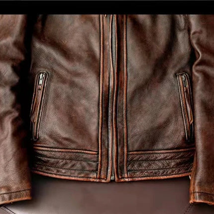 2023New Men Leather  Jacket  Swallow Tailed Vintage Motorcycle Top Cowhide Coat  Male Biker Clothing
