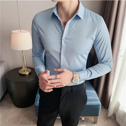 Summer Men Fashion Casual Short Sleeve Solid Shirt Super Slim Fit Male Social Business Dress Shirt Brand Men Casual Dress Blouse