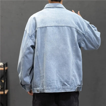 New Denim Jacket Men Vintage Jean Coats Streetwear Fashion Jean Jacket Men Turn Down Collar Denim Outerwear Cotton Bomber Jacket