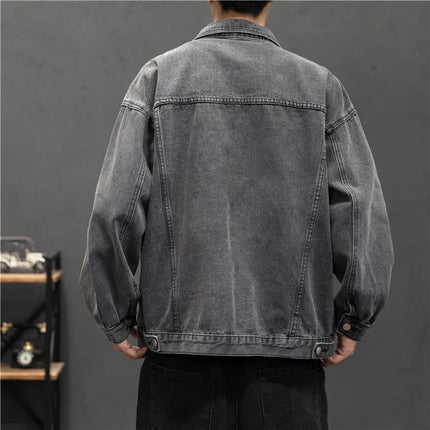 New Denim Jacket Men Vintage Jean Coats Streetwear Fashion Jean Jacket Men Turn Down Collar Denim Outerwear Cotton Bomber Jacket
