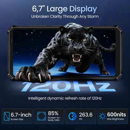 Brand New LAGENIO Panther1 4G 120Hz Android 15 Rugged Phone 12GB+128GB Storage 5150mAh Large Battery Drop-Resistant Smartphone