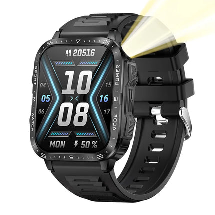 KT79 SmartWatch 1.96 Inch HD IPS Touch Screen 30M Deep 7-15 Days Flash UV Light 79 Alarm Compass Sport Watch for Android Rubber