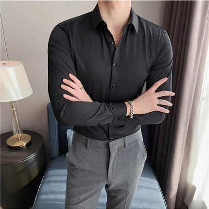 Summer Men Fashion Casual Short Sleeve Solid Shirt Super Slim Fit Male Social Business Dress Shirt Brand Men Casual Dress Blouse