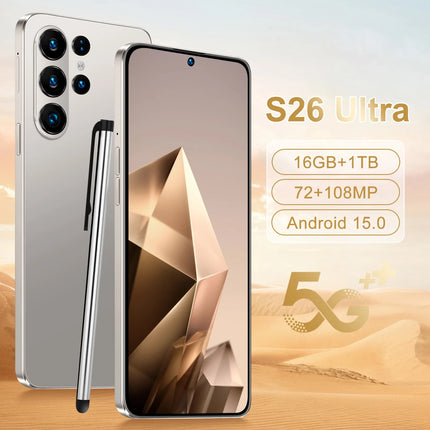 Hot Selling S26 Ultra 5G Smartphone Original Android 15 108MP HD Beauty Camera 16GB+1TB 7.3inch Unlocked Deca Core Cellular CDMA