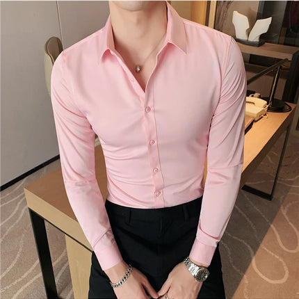 Summer Men Fashion Casual Short Sleeve Solid Shirt Super Slim Fit Male Social Business Dress Shirt Brand Men Casual Dress Blouse