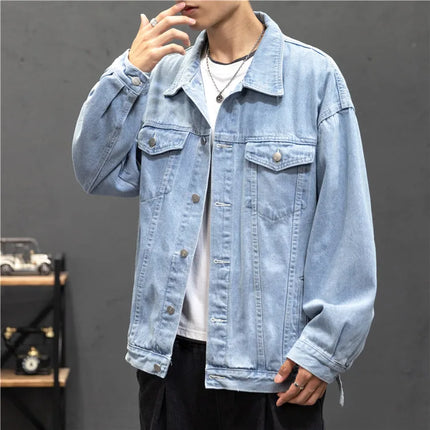 New Denim Jacket Men Vintage Jean Coats Streetwear Fashion Jean Jacket Men Turn Down Collar Denim Outerwear Cotton Bomber Jacket