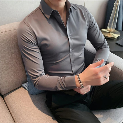 Summer Men Fashion Casual Short Sleeve Solid Shirt Super Slim Fit Male Social Business Dress Shirt Brand Men Casual Dress Blouse