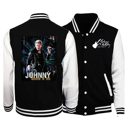 Johnny Hallyday printed jacket winter men's/women casual baseball uniform street sweatshirt