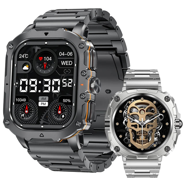 AK72 Men's Smart Watch 1.952 Inch AMOLED Display Stainless Steel for Bluetooth Call Fitness Tracker for Outdoor Sports Blood