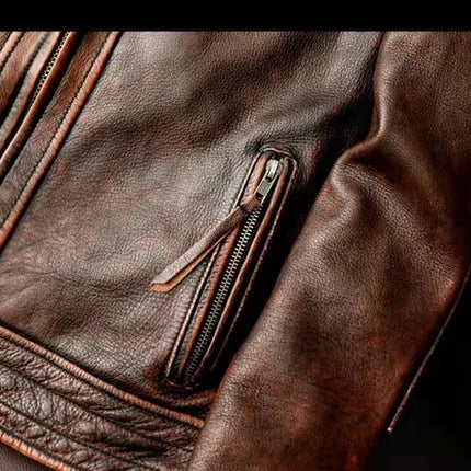 2023New Men Leather  Jacket  Swallow Tailed Vintage Motorcycle Top Cowhide Coat  Male Biker Clothing
