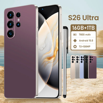 Hot Selling S26 Ultra 5G Smartphone Original Android 15 108MP HD Beauty Camera 16GB+1TB 7.3inch Unlocked Deca Core Cellular CDMA