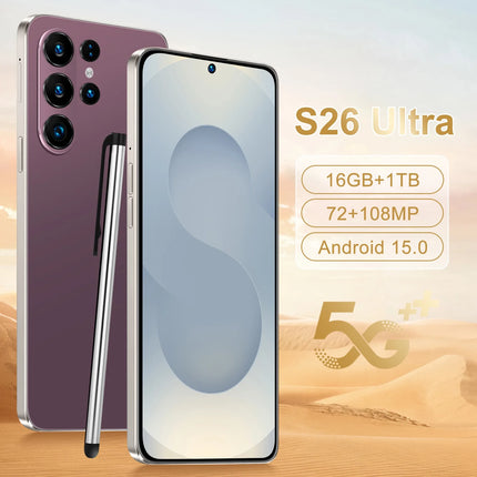 Hot Selling S26 Ultra 5G Smartphone Original Android 15 108MP HD Beauty Camera 16GB+1TB 7.3inch Unlocked Deca Core Cellular CDMA