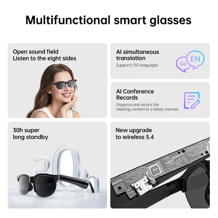 Smart Glasses Earphone Stereo Headset Dual Speaker Touch Wireless BT Sunglasses Headphone Travel Driving Translator Glasses
