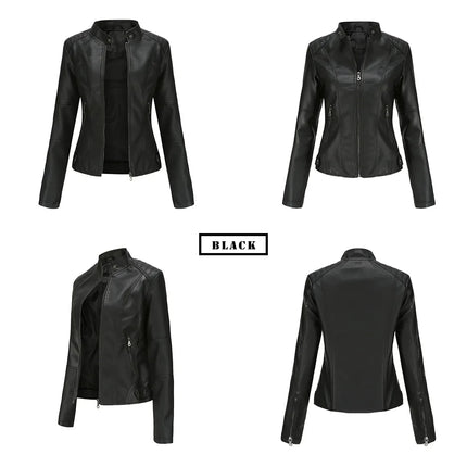 Faux Leather Jacket Women 2025 Autumn Spring Women's Moto Biker Jacket Red Black Coat Outerwear Brown Purple Blue 3xl 4xl Coffee