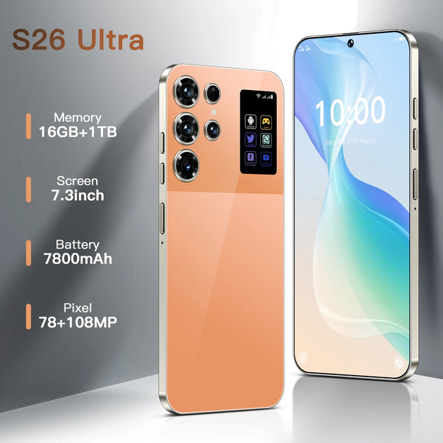 2025 S26 Ultra 5G Smartphone 7.3inch Unlocked Dual SIM 16GB+1TB Storage 4K Smart LED Screen Supports LTE Dual