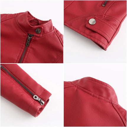 Faux Leather Jacket Women 2025 Autumn Spring Women's Moto Biker Jacket Red Black Coat Outerwear Brown Purple Blue 3xl 4xl Coffee