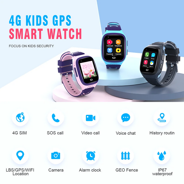 LT31 4G Sim Kids Smart Watch Video Call GPS Tracker Location WiFi HD Camera SOS IP68 Android Child Baby Monitor Clock Smartwatch