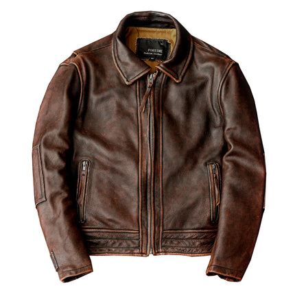 2023New Men Leather  Jacket  Swallow Tailed Vintage Motorcycle Top Cowhide Coat  Male Biker Clothing