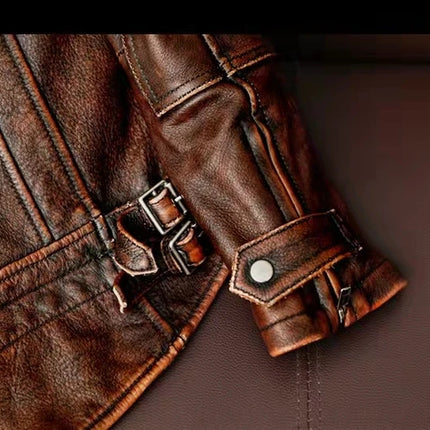 2023New Men Leather  Jacket  Swallow Tailed Vintage Motorcycle Top Cowhide Coat  Male Biker Clothing