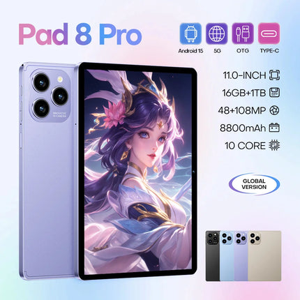 New 11-Inch Pad8 Pro Android 15 Tablet PC Educational 5G WiFi 5G Calling for Adults with 16GB + 1TB MTK Octa Core PC