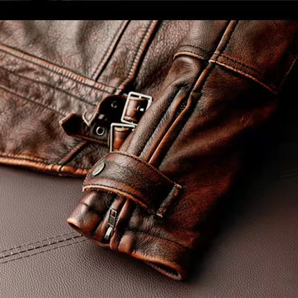 2023New Men Leather  Jacket  Swallow Tailed Vintage Motorcycle Top Cowhide Coat  Male Biker Clothing