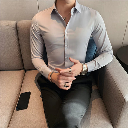 Summer Men Fashion Casual Short Sleeve Solid Shirt Super Slim Fit Male Social Business Dress Shirt Brand Men Casual Dress Blouse