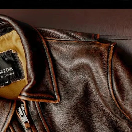 2023New Men Leather  Jacket  Swallow Tailed Vintage Motorcycle Top Cowhide Coat  Male Biker Clothing
