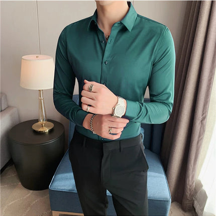 Summer Men Fashion Casual Short Sleeve Solid Shirt Super Slim Fit Male Social Business Dress Shirt Brand Men Casual Dress Blouse
