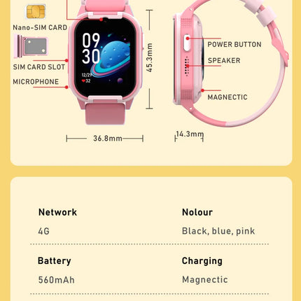 Yuniq 2025 4G GPS Smartwatch Touch Screen Camera Wifi Video Call SOS Sim Slot Android Operation System IP67 Magnetic LT21