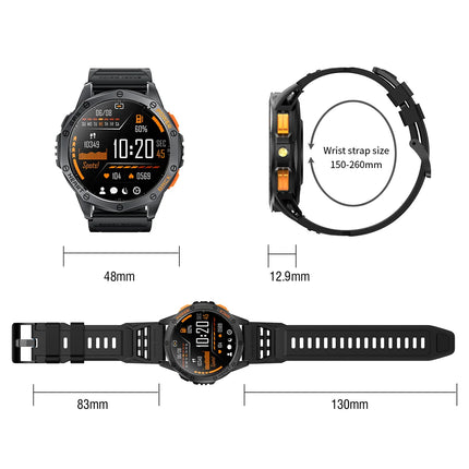 K67 Men's Sport Smart Watch with 1.43 Inch AMOLED LED Waterproof Compass Altimeter Music Control GPS and Calendar Function