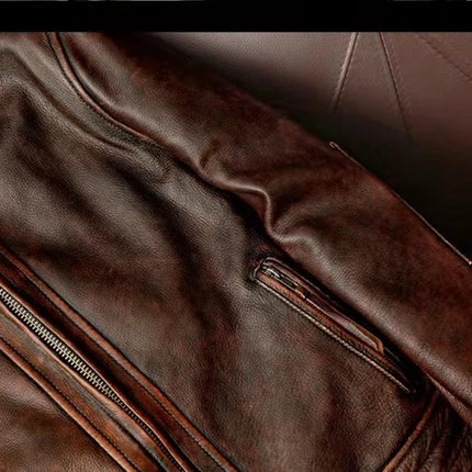 2023New Men Leather  Jacket  Swallow Tailed Vintage Motorcycle Top Cowhide Coat  Male Biker Clothing