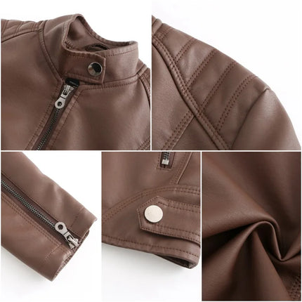 Faux Leather Jacket Women 2025 Autumn Spring Women's Moto Biker Jacket Red Black Coat Outerwear Brown Purple Blue 3xl 4xl Coffee